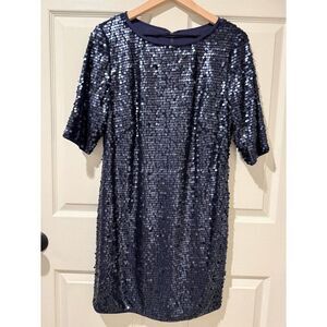 RACHEL Rachel Roy Navy Blue Sequin Short Sleeve Mini Cocktail Dress Sparkle Part